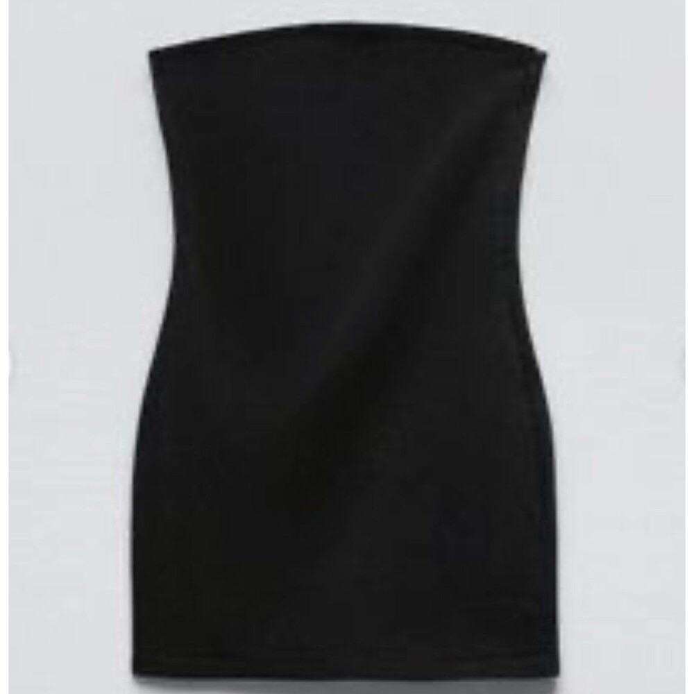 Zara NWT Strapless Minimalist Contemporary Classic Little Black Mini Dress S